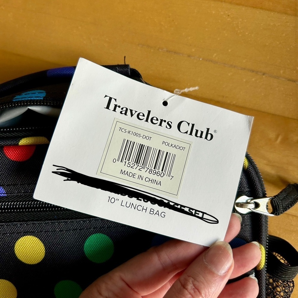 Travelers Club POLKA DOTS Insulated Lunch Cooler Bag, Rainbow, Black, 10 inches - Picture 8 of 17